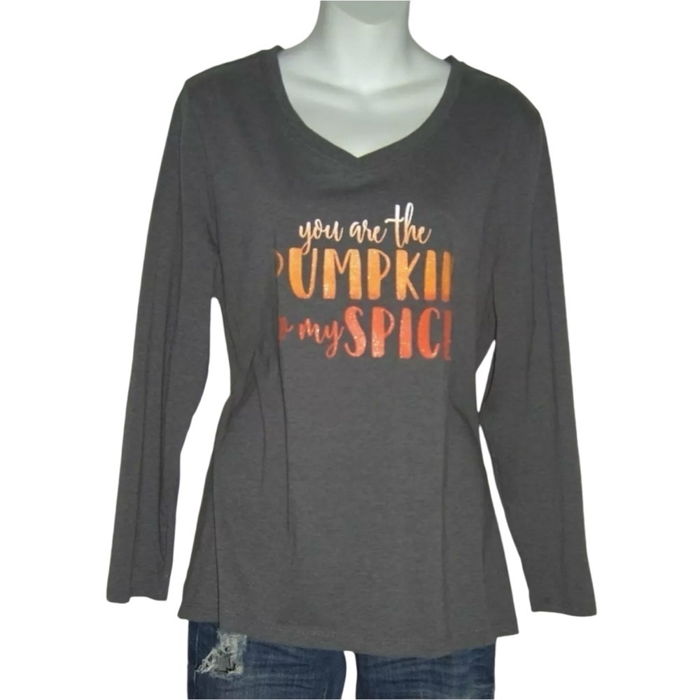 You Are The Pumpkin To My Spice Tee Shirt Gray Orange Glitter Fall Plus Size 1X